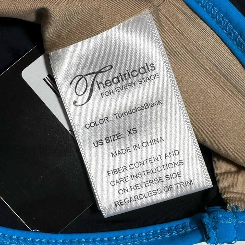 AXS Theatricals blue black 2‎ piece dance set bike shorts crop top tank adult XS
